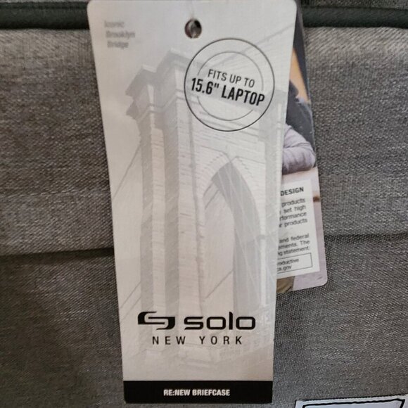 Solo New York Gray Re:New Recycled Adjustable Straps Laptop Briefcase Size 15.6" - Picture 11 of 14